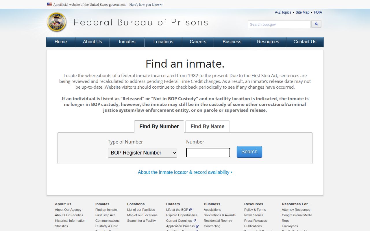 BOP locator for federal Baker County release records